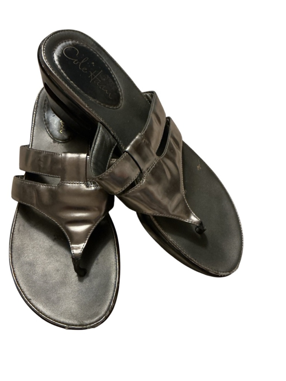 Cole Haan Nike Air Metallic Gunmetal Wedge Thong Sandals 8